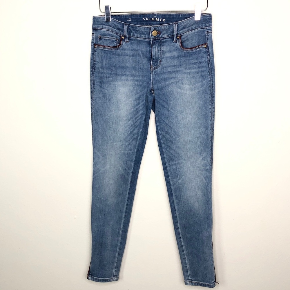 WHBM The Skimmer Red Leather Trim Ankle Zip Skinny